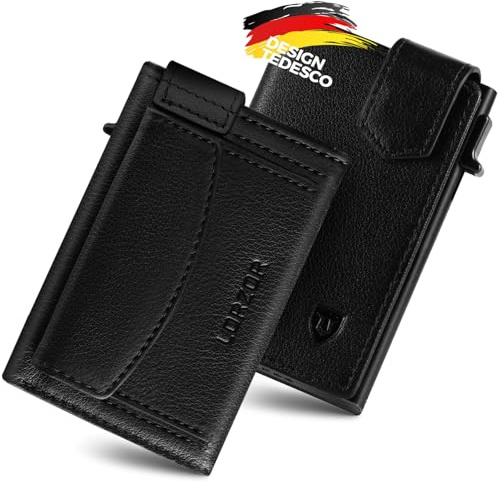 LORZOR Portacarte Uomo con Portamonete XXL, Portafoglio Uomo Slim con Chiusura Magnetica, Porta Tessere Tascabile, Porta Carte di Credito in Pelle con Protezione RFID, Wallet Pop-up per 10 Carte