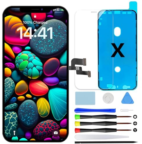 Pantalla para iPhone X LCD Reemplazo 3D Touch Digitalizador Táctil 5,8 | Kit de reparación con herramientas, sello impermeable y vidrio templado, pantalla Retina LCD táctil con True Tone y Face ID