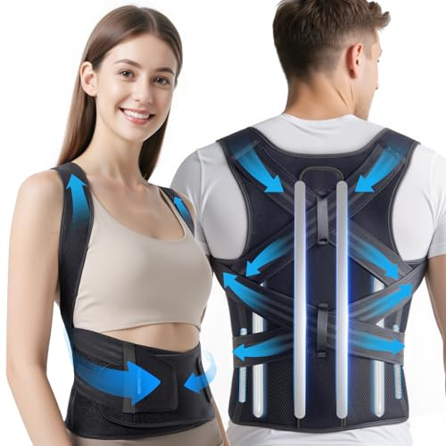Innovative Rückenstützgürtel Haltungskorrektur Rücken Damen Herren Gerader Rücken Geradehalter [Verstellbare & Atmungsaktive] Haltungstrainer Rückengurt Back Posture Corrector Unsichtbar (Grau, L)