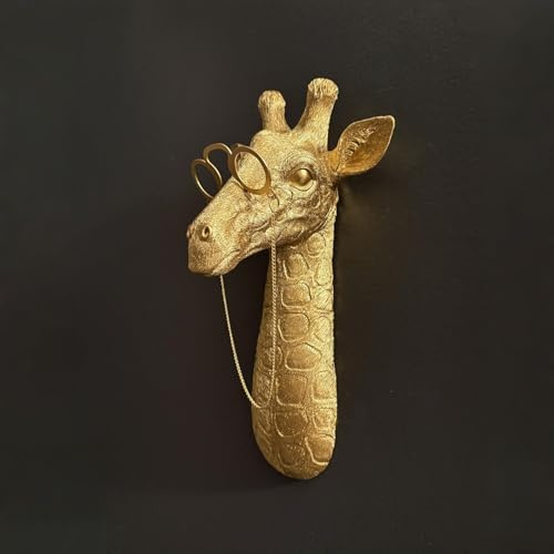 WVOPIAHY Goldene Giraffen Wandfigur mit Brille, Kunstharz Wanddekoration, 29 cm Länge, 14,5 cm Breite