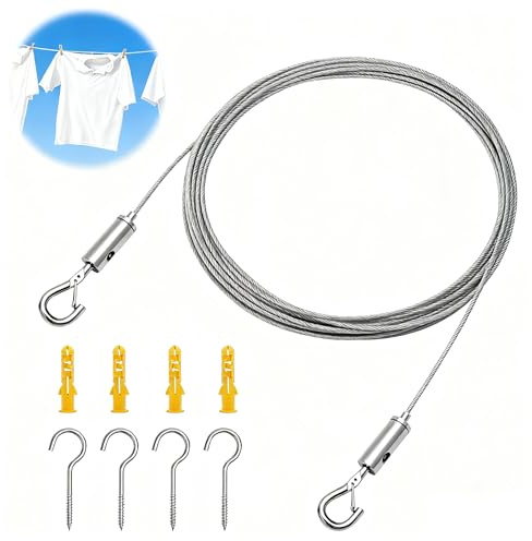 HENGBIRD 6M Stainless Steel Picture Hanging Wire Kit 2mm PVC Coated with Adjustable Hooks, Heavy Duty Wire Rope for Picture Frames, Mirrors, Curtains, Garden Wire for Climbing Plants, Holds 44lb/20kg