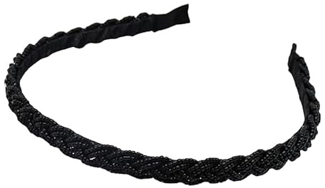WANYI 1 Stück Haarreifen Damen Haarreif Geflochten Stirnband mit Perlen Mode Stirnbänder Trachten Haarreif Süß Haarband Haarschmuck für Damen und Mädchen(Schwarz)