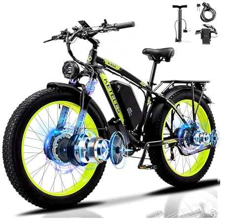 QIKAITU K800 E Bike, 48V 23Ah Akku Ebike mit Telefonhalter, 26x4.0 E Fatbike, 250W Elektrofahrräder für Herren Damen 120KM Range 21-Gang-Getriebe (Grün)