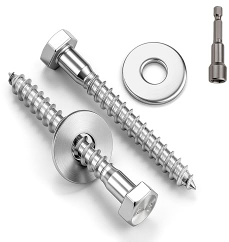 qjuwhua 15 Stück M8 x 80 mm Sechskant Holzschrauben Edelstahl A2 V2A Sechskantschrauben Edelstahlschrauben Holz Schlüsselschrauben mit Unterlegscheiben und Steckschlüssel für Holzverbindungen Silber