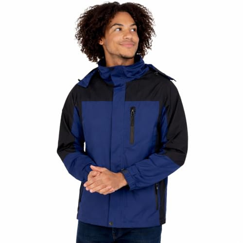 Blu Apparel Mens Outdoor Waterproof Rain Jacket Premium Branded Windproof Everyday Wear Jackets for Men (UK, Alpha, L, Regular, Regular, Navy/Black)