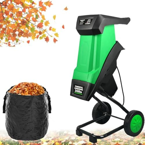 Gartenhäcksler 2400 W, messerhäcksler, Transporträder, Überlastsicherung, max. Astdicke 40 mm, inkl. Fangsack 50 L, für Garten und Hinterhof, Abfallreduzierung und Kompostierung