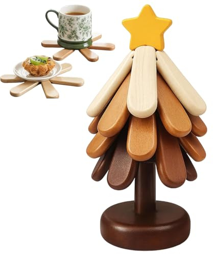 Sottopentola in legno a forma di albero – tovaglietta pieghevole antiscivolo – presine calde con supporto, per cucina, picnic, vacanze, pasti, cucina quotidiana buffet