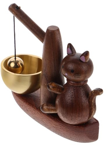 ANDRESLAD Sonnette de Porte en Bois Forme Chat Noir Carillon Magnétique Décoratif pour Entrée Magasin Accessoire Suspendu Solide et Original pour Sonnette D’Entrée Entreprise