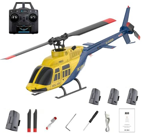 A60 Bell206 6G ferngesteuerter Hubschrauber für Erwachsene, 2,4G 6CH 6G Stabilisierungs-RC-Hubschrauber mit barometrischer Höhenhaltung und Ein-Tasten-Start und -Landung für Enthusiasten