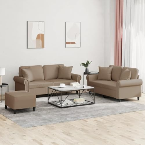 Yunovire Ensemble de 3 canapés marron cappuccino en simili cuir avec coussins et structure en métal pour salon résistant et confortable 172 cm