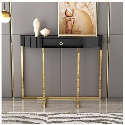 YPIOUREN Tavolo Da Ingresso Curvo, Tavolo Da Consolle Moderno A Mezzaluna, Tavolino Da Divano A Mezzaluna Con Contenitore, Facile Da Montare, For Soggiorno, Corridoio, Ingresso(Black,90 * 30 * 80CM)