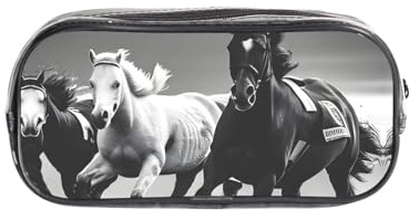 OAZCVBNN Trousse transparente avec imprimé chevaux noirs et blancs pour garçons et filles