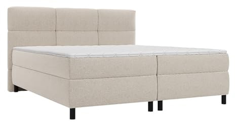 Vente-unique - Ensemble Complet boxspring tête de lit capitonnée + sommiers + Matelas + surmatelas - 2 x 90 x 200 cm - Tissu - Beige - LODI de Palacio