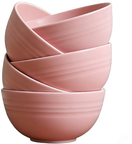 Cereal Bowls Pink Reusable Plastic Shatterproof Space-Saving Stackable 5Pcs | Light stackable pink plastic bowls for cereal, salad & dessert, reusable shatterproof daily kitchen use, simple to clean