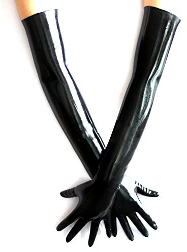EXLATEX Latex Rubber Black Long Gloves Club Outfits Accessory Plus Size