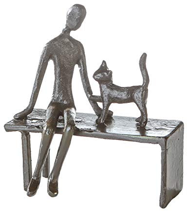 Casablanca - Design Deko Skulptur aus Eisen - Katze auf Bank- Höhe 12 cm - Braun - Wohnzimmer - Schlafzimmer - Figur Dekoration - Deko - Home - Liebe