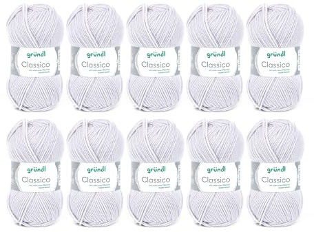 Gründl Wolle Classico Merinowolle Strickgarn - 10 Knäuel 50 g, hellgrau | Dicke Wolle zum Stricken und Häkeln - Weich und hautfreundlich - 50% Merinowolle, 50% Polyacryl 120m - Nadelstärke 3,5 4,5