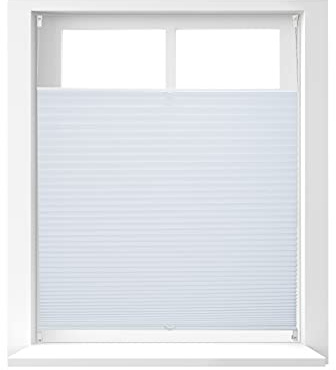 Relaxdays Plissee Rollo ohne Bohren, Klemmfix zum Kleben, Faltrollo lichtdurchlässig, Faltstore, weiß, BxH: 100 x 130 cm