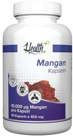 Zec+ Health+ Mangan - 90 Kapseln mit 10 mg Mangangluconat pro Kapsel, wertvolles Spurenelement, Made in Germany