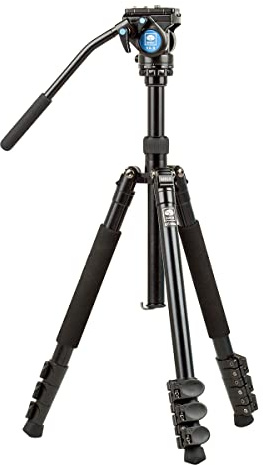 SIRUI ET-1004 Professionelles Aluminium-Reisestativ mit VA-5 Fluid-Videokopf für Kameras, 4 Sektionen, umsetzbare Säule, Flip-Locks, QR-Platte, sanftes Schwenken, 1400 mm, 3 kg Nutzlast
