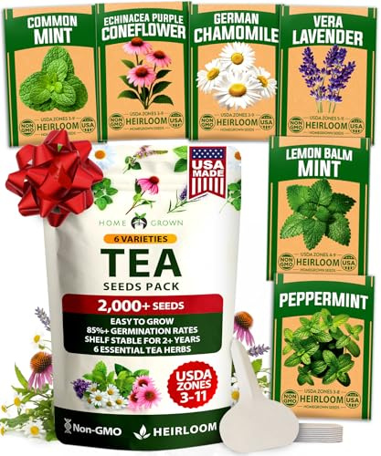 HOME GROWN Medicinal Herb Seeds Vault – 2,000+ Seeds, 6 Non GMO Heirloom Varieties for Indoor & Outdoor Garden – Lavender, Chamomile,Mint,Lemon Balm,Peppermint,Echinacea +Garden Markers