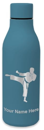 LaserGram Double Wall Stainless Steel Water Bottle, Karate Man, Personalized Engraving Included (Slate Blue)