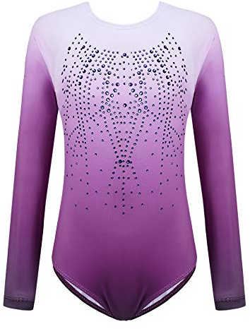 Trudge Gymnastikdräkt för barn, flickor, Leotard, långärmad, ärmlös tröja, träning, danskläder, gymnastikbody, tävling, 3–12 år, 2_lila, storlek 120