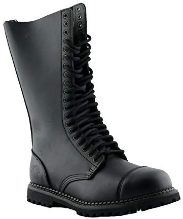 Grinders King unisex svarta långa läder militär punk stål tåstövlar med 20 öljettfästning, - Svart - 10 UK