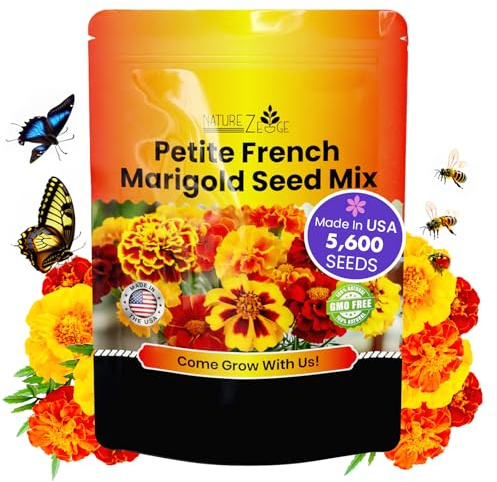 NatureZ Edge Marigold Seeds Mix, Over 5600 Seeds, Marigold Seeds for Planting Outdoors, Dainty Marietta, Petite French, Sparky French, and More