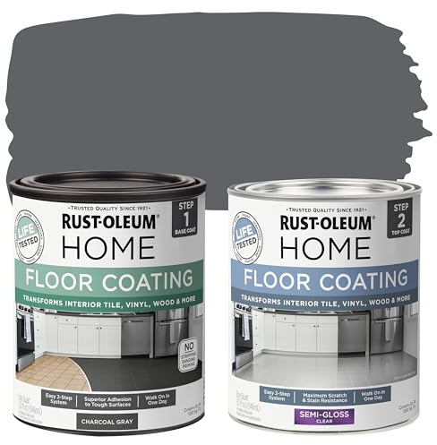 Rust-Oleum 367604 Home Interior Floor Coating Kit, Semi-Gloss Charcoal Gray