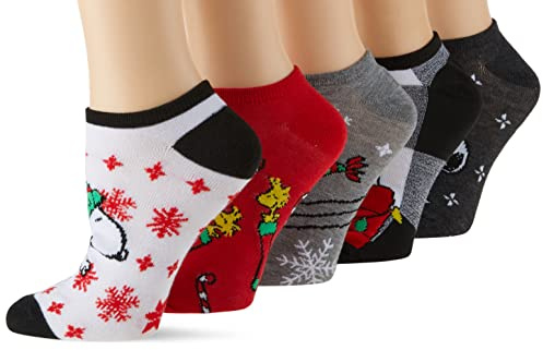 Peanuts Damen Snoopy Holiday No Show, 5er-Pack Lässige Socken, Weihnachten Schwarz, 42-44.5 EU