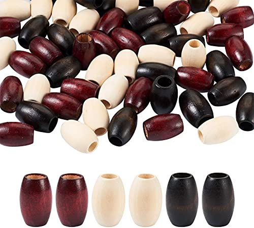 Craftdady 60Pcs natürliches Holz großes Loch Perlen hölzerne ovale Spacers europäischen Charme Perlen 30mm für Armband Halskette Schmuck Makramee Handwerk machen Loch: 9-10mm