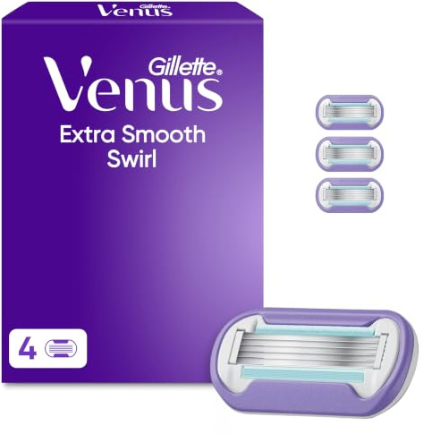 Gillette Venus Extra Smooth Swirl, 4 Original Rasierklingen, Lila | Ersatzklingen für Damenrasierer mit 5 Klingen für Eine Glatte Rasur Und Langanhaltende Glätte