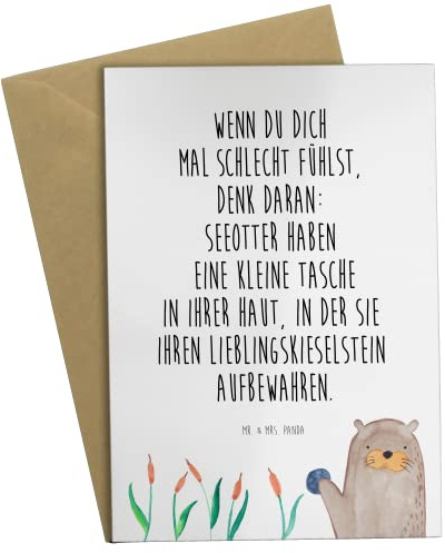 Mr. & Mrs. Panda Grußkarte Otter Stein - Geschenk, glückwunschkarten, Pflanzen, einladungskarten, Fun Facts, Seeotter, Witzige Fakten, vatertagskarte, Grußkarten, hochzeitskarten, weihnachtskarten