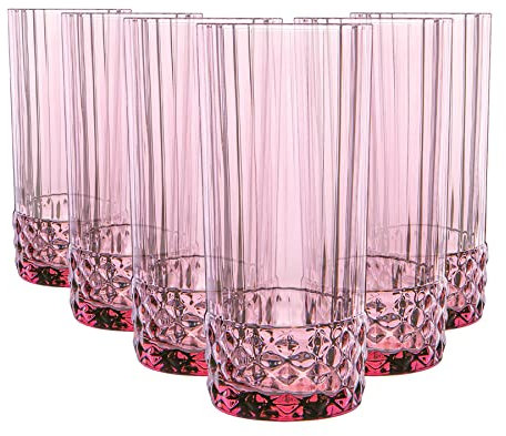 Bormioli Rocco America '20s Highball Glasses - Vintage Art Deco Cocktail Tumblers - 490ml - Lilac Rose - Pack of 6