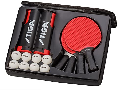 STIGA Set Seasons Anywhere bordtennisset: 4 racketar, 8 bollar och universellt rullnät, för inomhus- och utomhusbruk för hela familjen