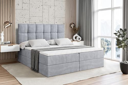 ALTDECOR Boxspringbett mit Matratze und Lattenrost, Boxbett, Topper, Polsterbett mit Bettkasten, Bett mit Stauraum H3-Matratze, Doppelbett, Springboxbett - RICAR - 180x200 - Grau Monolith