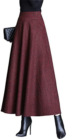 Artykey Gonna Lunga Donna Inverno Vintage Vita Alta Lana Maxi Gonna Elegante Svasata Una Linea Gonne Plissettata B Red Wine M