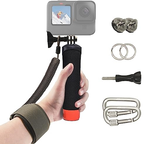 FitStill Waterproof Monopod Floating Hand Grip+Steel cored Safety Wrist Strap rope for Go Pro Hero 13/12/11/10/9/8/7/6/5/4k/max, DJI Osmo Action 5pro/4/3/2/1 Snorkeling Underwater Diving Selfie Stick