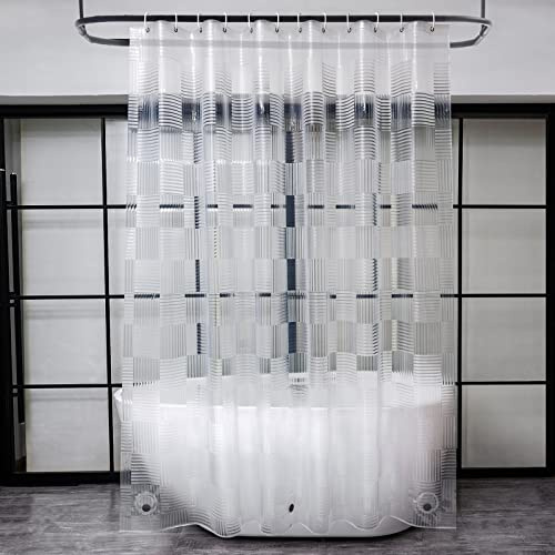 EurCross 3 Stärkeren Magnete Transparent Duschvorhang 180x180 für Badezimmer, Wasserdicht Anti-Schimmel Badvorhang mit Geometrisch 3D Muster, EVA Plastik mit 12 Haken