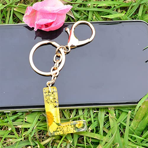 Schlüsselanhänger Mode AZ 26 Buchstabe getrocknetes Gänseblümchen Schlüsselanhänger Sonnenblumenmuster AZ Anfangsbuchstabe Schlüsselanhänger für Frauen Tasche hängende Dekoration Geschenke