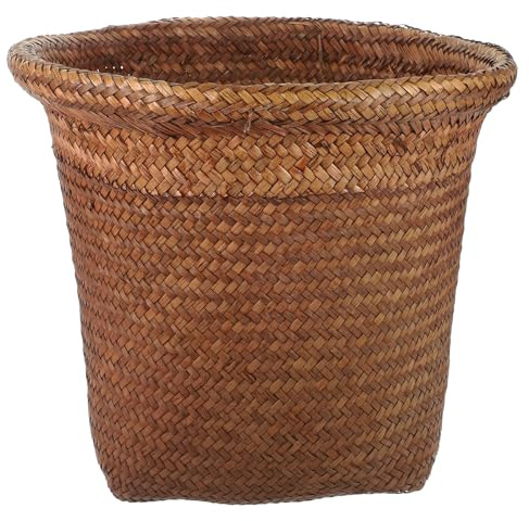 NUOBESTY Cubo De Basura Tejido Cesto De Basura Tejido De Retro Cesto De Basura De Mimbre Redondo De Cesto De Maceta Para El Hogar Cocina Oficina Dormitorio Papelera 30X30x30cm