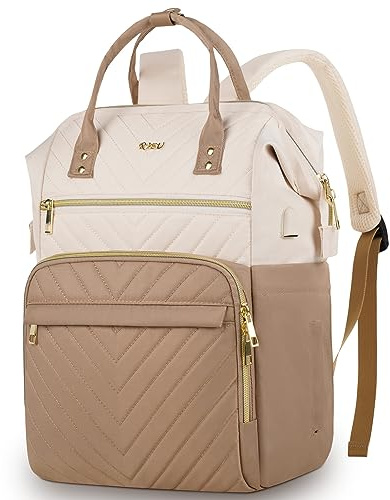 Ryggsäck för Kvinnor,Laptop Väska Ryggsäck 15.6 tum PC Dator,Vattentät Ryggsäck med Många Fack för Företag,KontorArbete,Sport,Khaki Beige
