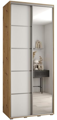 ABIKSMEBLE Armoire Porte coulissante Miroir Davos 5 - Armoire Chambre - Dressing Chambre Adulte - Penderie Vetement Dressing - Garde Robe - Placard Chambre - Armoire 2 Portes - Closet - Panderie
