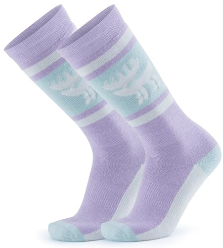 Qunature Skisocken Winter Thermosocken aus Merinowolle 1 Paar Schneesocken Funktionssocken Weiche und Warme Skistrümpfe für Outdoor Skifahren Skaten Snowboarden Damen/Herren Größe 37-42 Rosa Lila