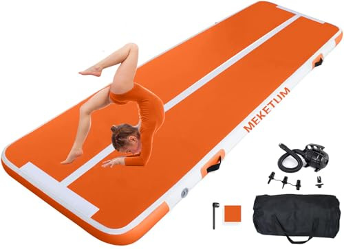 MEKETUM Air Turn Track Matte 2m 3m 4m 5m 10/20cm Dicke Turnen Matten Aufblasbar Gymnastikmatte Rutschfest Sportmatte für Zuhause/Training/Tumbling/Yoga/Outdoor/Fitness