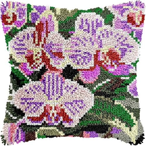 Taxpy DIY Knüpfkissen Zum Selber Knüpfen Set, Knüpfhaken-Set Kissenbezug Knüpfteppiche Set Kissen Knüpfen Latch Hook Kit Für Kinder Und Erwachsene,43x43cm(Schönes Blumenmuster,G)