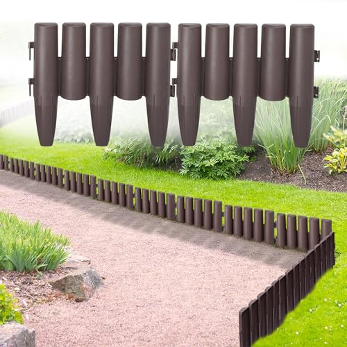 FIVMEN Bordure de Jardin en Plastique Bordure de Pelouse Bordure de Parterre Bordure Flexible Lmitation Bois Palissade de Jardin 15 cm de Haut (2,8 m - Marron)