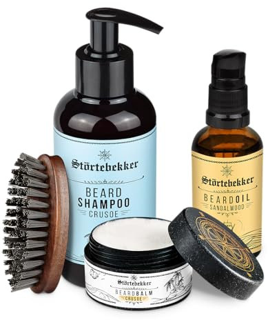 Störtebekker® Anti Itch Set - Set per la cura della barba da uomo - con olio per barba, balsamo per barba, spazzola & shampoo per barba - cura quotidiana della barba contro il prurito (Sandalo)
