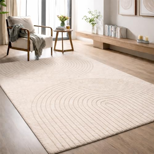 the carpet Elisa moderner Wohnzimmer Teppich, geometrisches Design, hohe Flordichte und angenehm weich, Beige, 200 x 280 cm